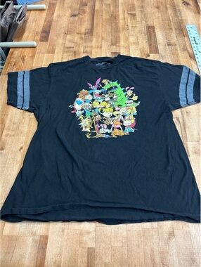 90s Mens Nickelodeon Cartoon Characters Black Graphic T-Shirt XL